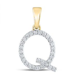 14kt Yellow Gold Womens Round Diamond Q Initial Letter Pendant 1/5 Cttw