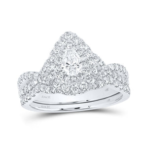 14kt White Gold Pear Diamond Halo Bridal Wedding Ring Band Set 1 Cttw