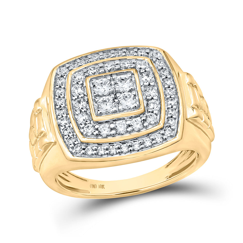 10kt Yellow Gold Mens Round Diamond Square Ring 1 Cttw