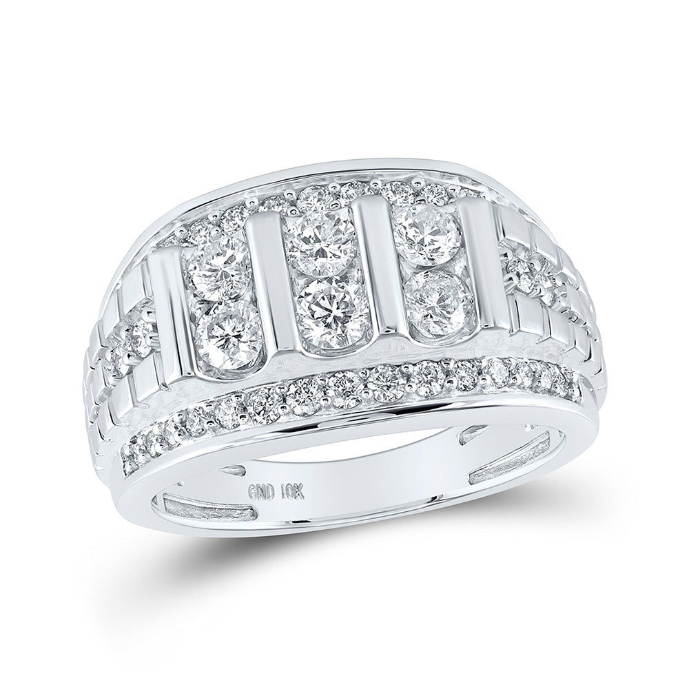 10kt White Gold Mens Round Diamond Band Ring 1-1/2 Cttw