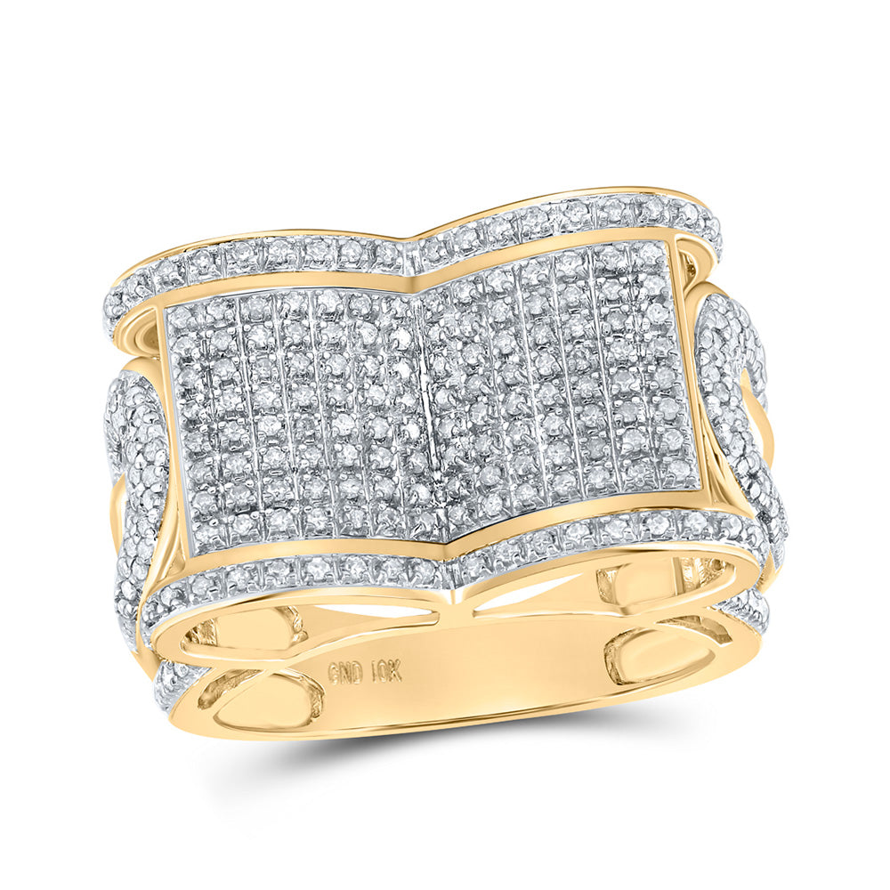 10kt Yellow Gold Mens Round Diamond Rectangle Band Ring 1 Cttw