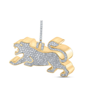 10kt Yellow Gold Mens Baguette Diamond Lion Charm Pendant 3 Cttw