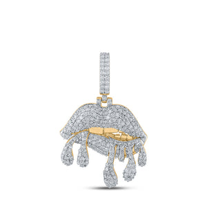 10kt Yellow Gold Mens Round Diamond Dripping Lips Charm Pendant 3-1/5 Cttw