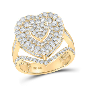 10kt Yellow Gold Womens Round Diamond Heart Ring 2-1/3 Cttw