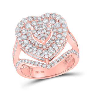 10kt Rose Gold Womens Round Diamond Heart Ring 2-1/3 Cttw