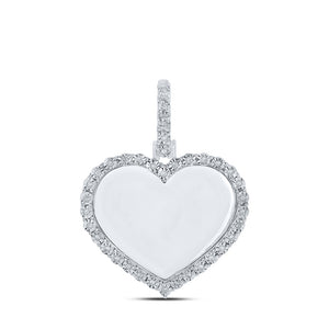 10kt White Gold Mens Round Diamond Heart Memory Charm Pendant 1/10 Cttw