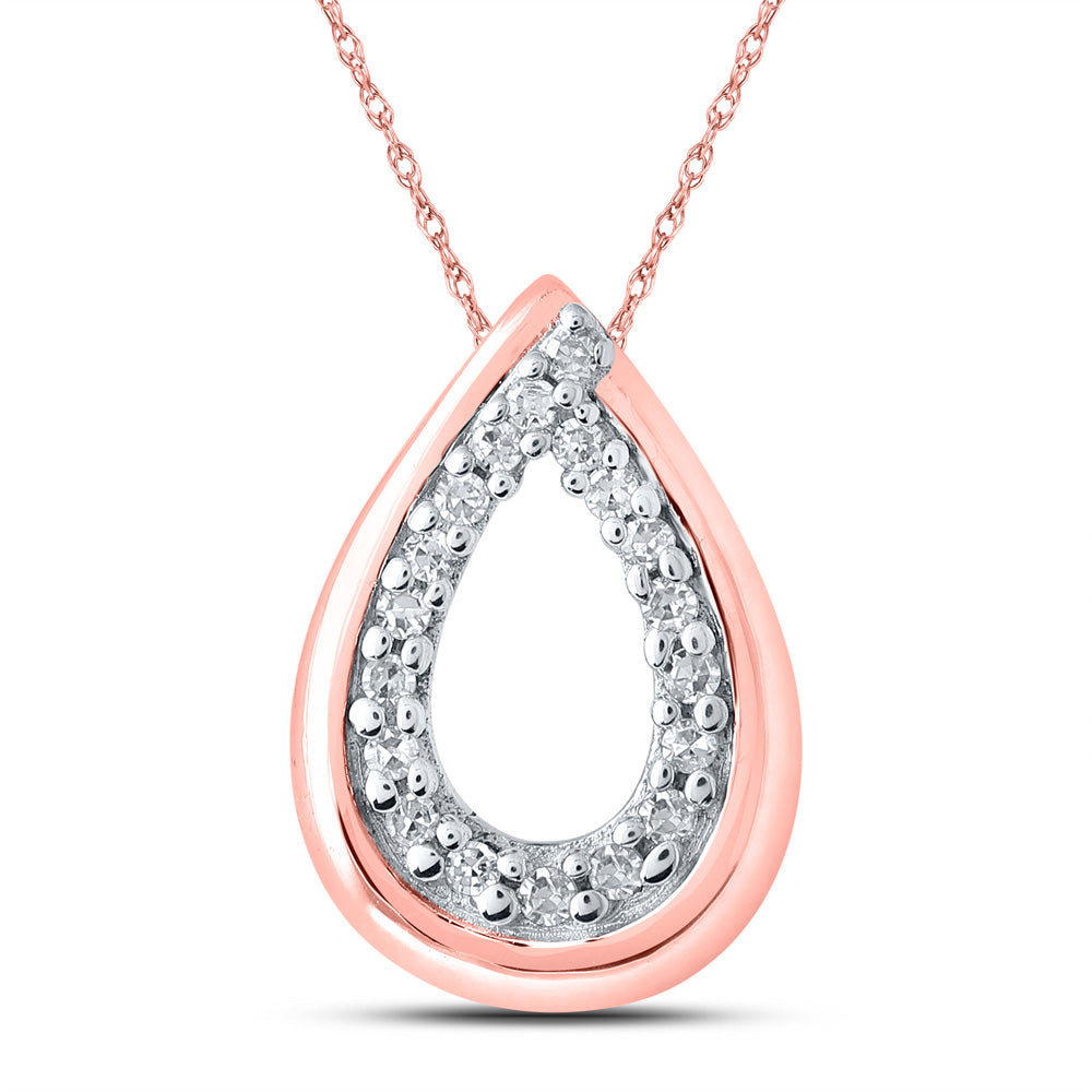 10kt Rose Gold Womens Round Diamond Teardrop Pendant 1/10 Cttw