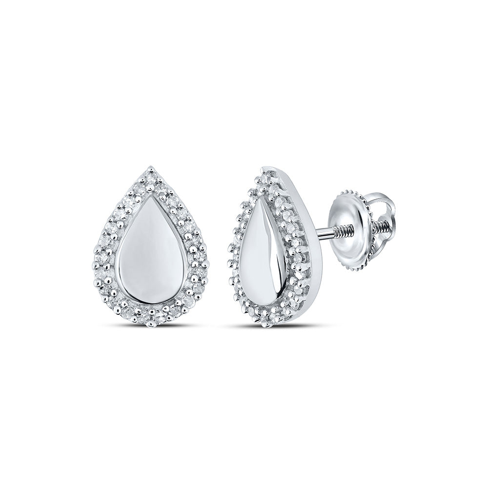 10kt White Gold Womens Round Diamond Teardrop Earrings 1/8 Cttw