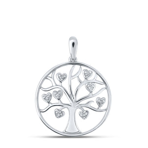 10kt White Gold Womens Round Diamond Tree of Life Heart Pendant 1/20 Cttw