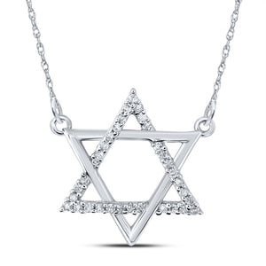 10kt White Gold Womens Round Diamond Magen David Star Necklace 1/12 Cttw