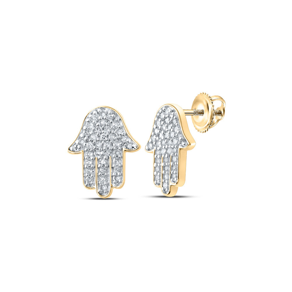 10kt Yellow Gold Womens Round Diamond Hamsa Earrings 1/5 Cttw