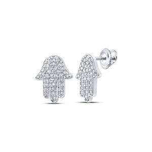 10kt White Gold Womens Round Diamond Hamsa Earrings 1/5 Cttw