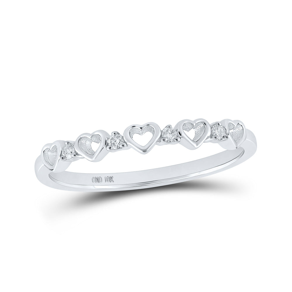 10kt White Gold Womens Round Diamond Heart Ring 1/20 Cttw