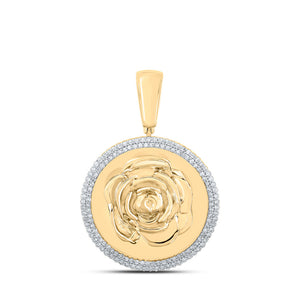 10kt Yellow Gold Mens Round Diamond Circle Rose Charm Pendant 1/2 Cttw