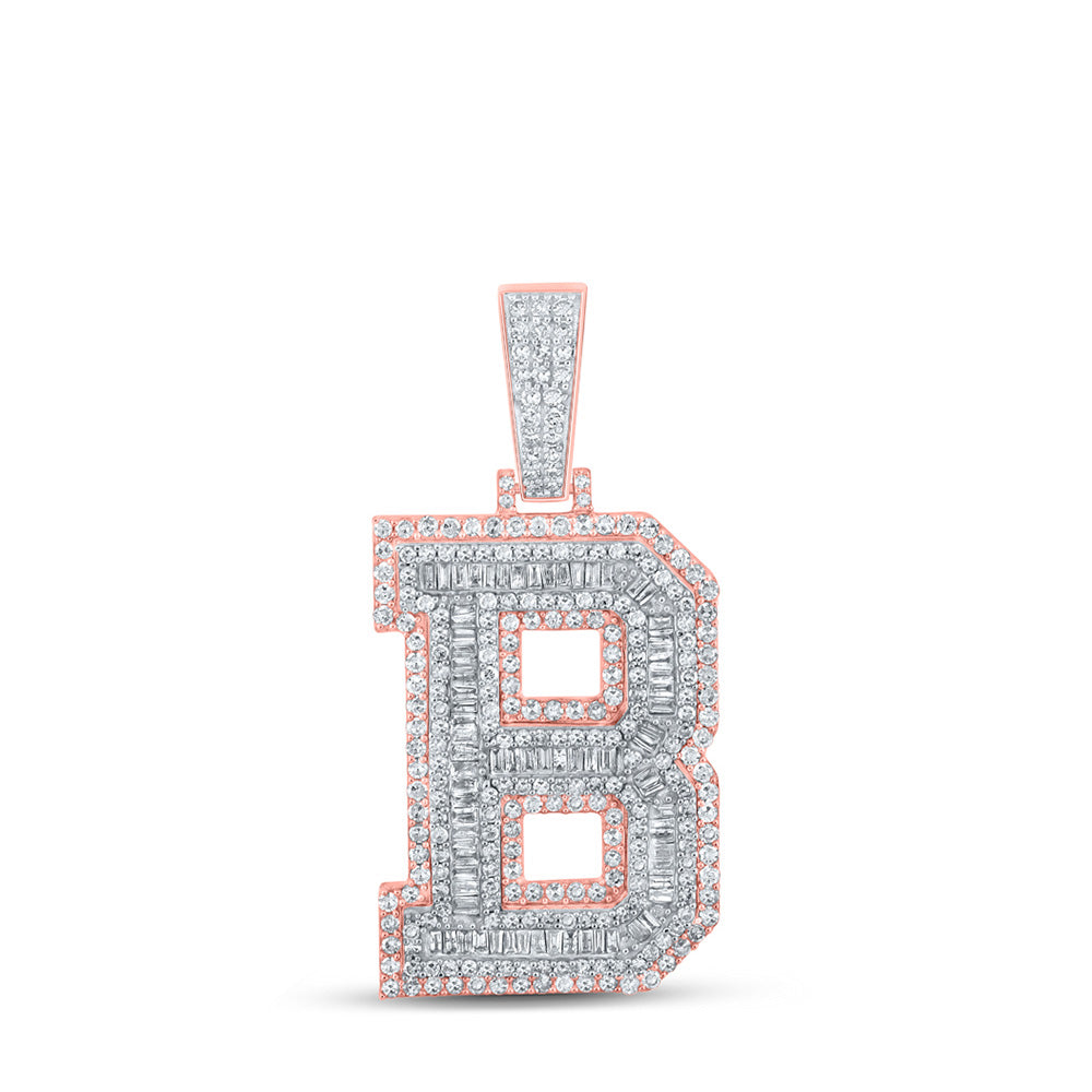 10kt Two-tone Gold Mens Baguette Diamond B Initial Letter Charm Pendant 2-1/5 Cttw