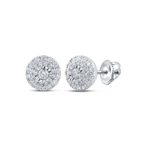 10kt White Gold Womens Round Diamond Cluster Earrings 1/2 Cttw