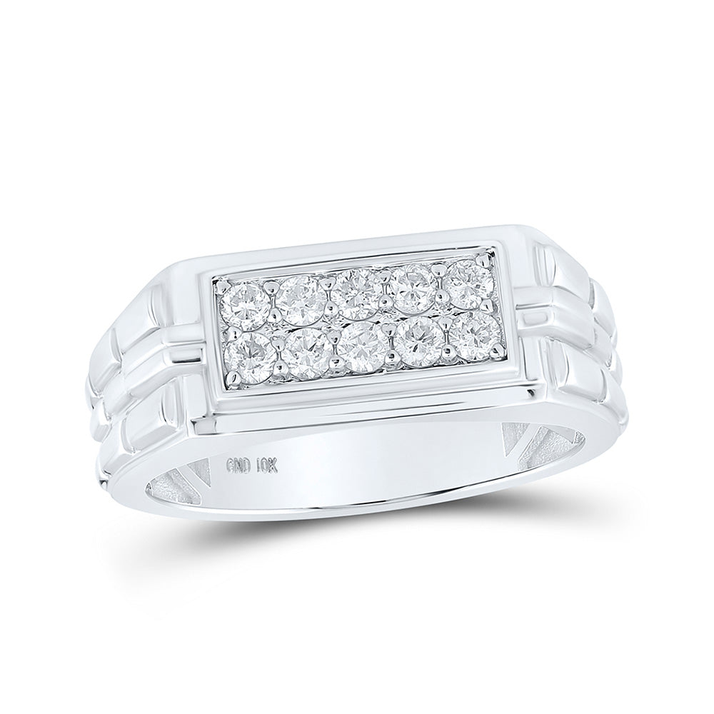 10kt White Gold Mens Round Diamond Band Ring 1/2 Cttw