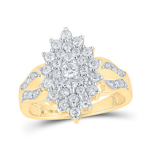 10kt Yellow Gold Womens Round Diamond Marquise-shape Cluster Ring 1 Cttw