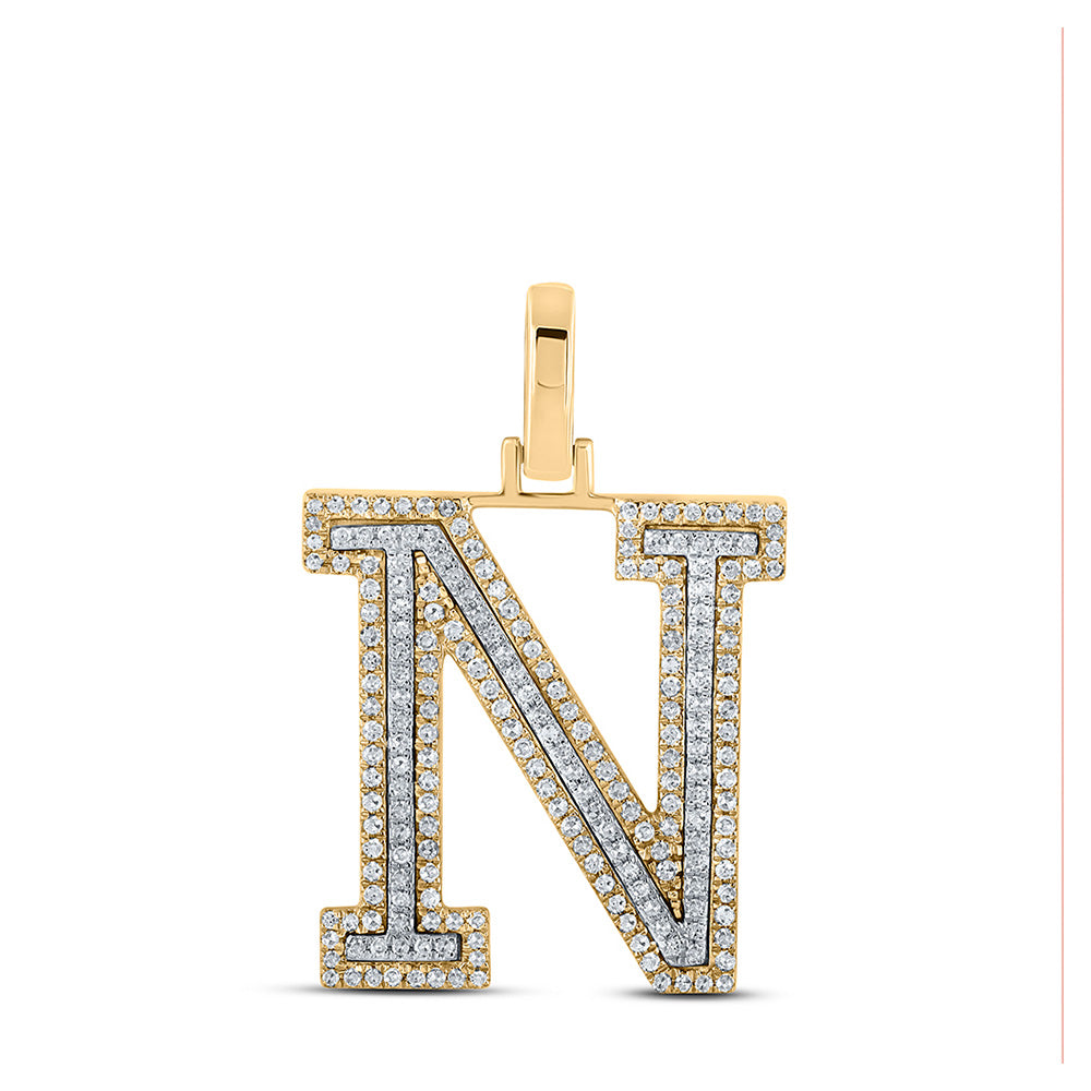 10kt Two-tone Gold Mens Round Diamond N Initial Letter Pendant 1/2 Cttw