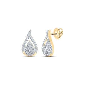 10kt Yellow Gold Womens Round Diamond Teardrop Earrings 1/3 Cttw