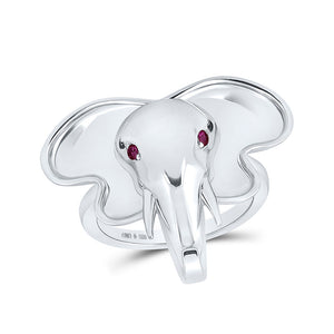 Sterling Silver Womens Round Ruby Elephant Animal Ring .03 Cttw