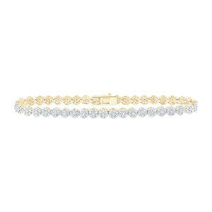 10kt Yellow Gold Womens Round Diamond Cluster Link Fashion Bracelet 3-1/5 Cttw