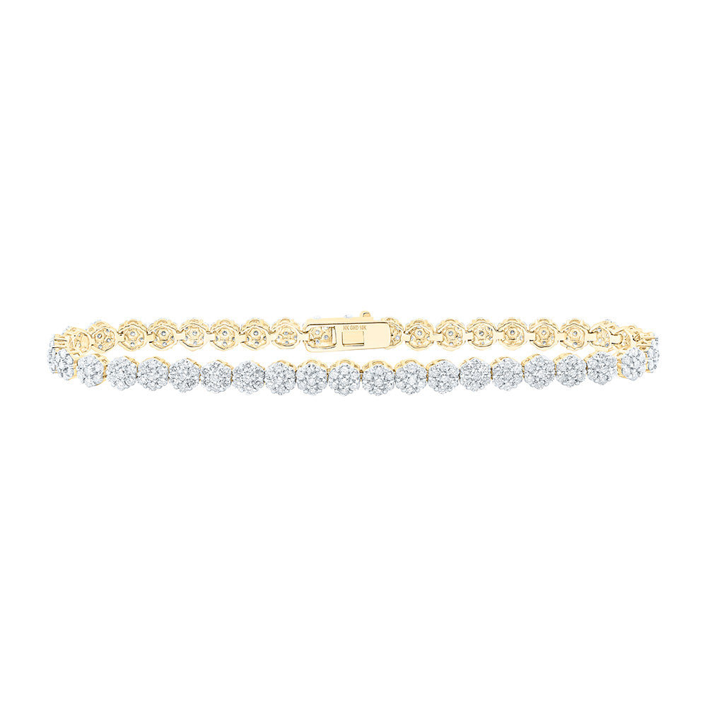 10kt Yellow Gold Womens Round Diamond Cluster Link Fashion Bracelet 3-1/5 Cttw