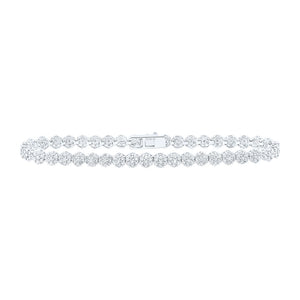 10kt White Gold Womens Round Diamond Cluster Link Fashion Bracelet 3-1/5 Cttw