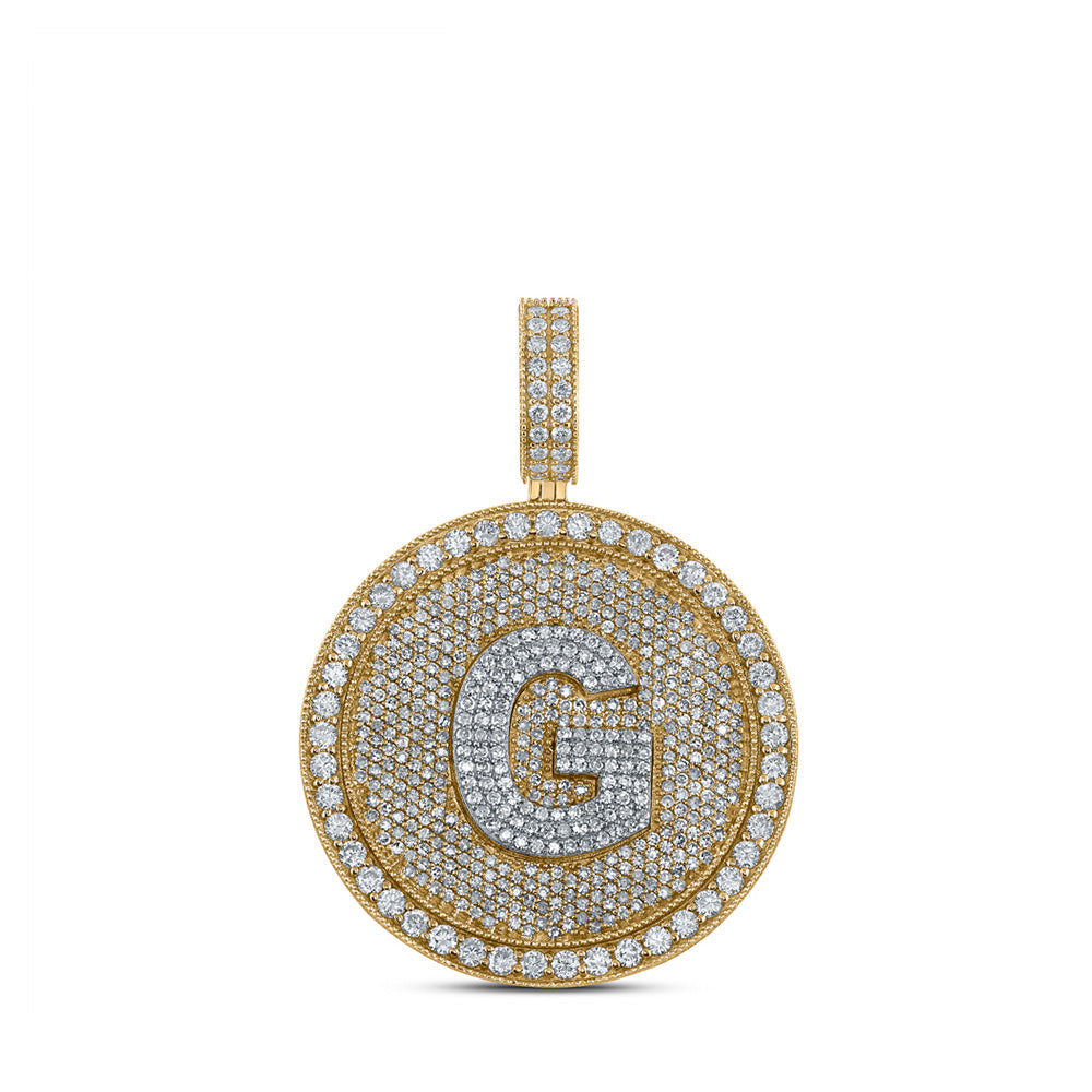 10kt Two-tone Gold Mens Round Diamond Letter G Circle Charm Pendant 3-3/4 Cttw