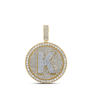 10kt Two-tone Gold Mens Round Diamond Letter K Circle Charm Pendant 3-3/4 Cttw