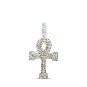 10kt Two-tone Gold Mens Round Diamond Ankh Cross Charm Pendant 1/2 Cttw