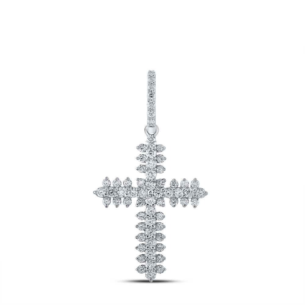 10kt White Gold Womens Round Diamond Cross Pendant 3/4 Cttw