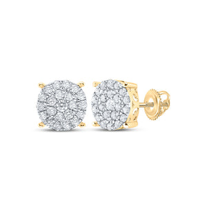 10kt Yellow Gold Womens Round Diamond Cluster Earrings 7/8 Cttw