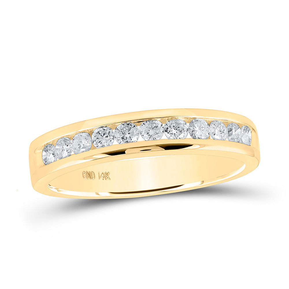 14kt Yellow Gold Womens Round Diamond Single Row Band Ring 1/2 Cttw