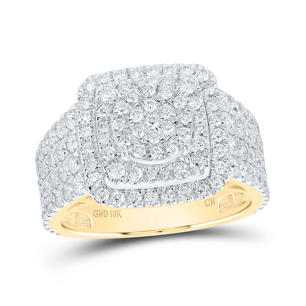 10kt Yellow Gold Womens Round Diamond Square Ring 2-1/2 Cttw