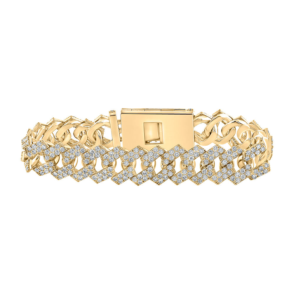 10kt Yellow Gold Mens Round Diamond Cuban Link Bracelet 14-1/2 Cttw