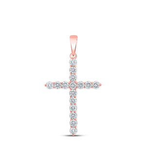 10kt Rose Gold Womens Round Diamond Cross Pendant 2 Cttw