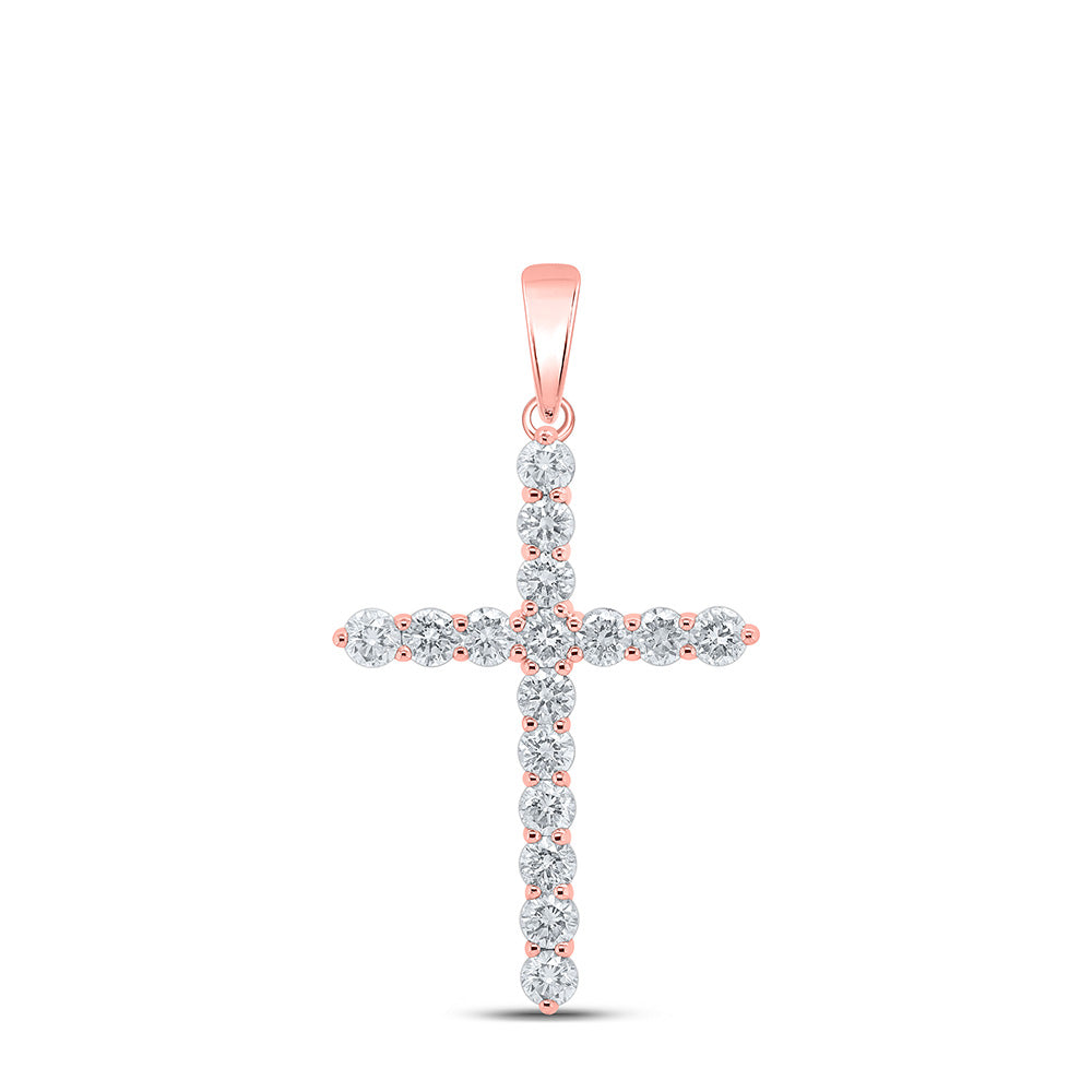 10kt Rose Gold Womens Round Diamond Cross Pendant 2 Cttw