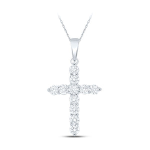 10kt White Gold Womens Round Diamond Cross Pendant 1-1/2 Cttw