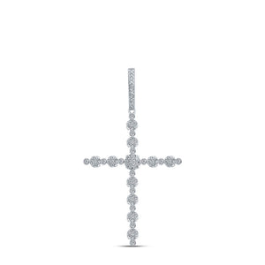 10kt White Gold Womens Round Diamond Cross Pendant 3/4 Cttw