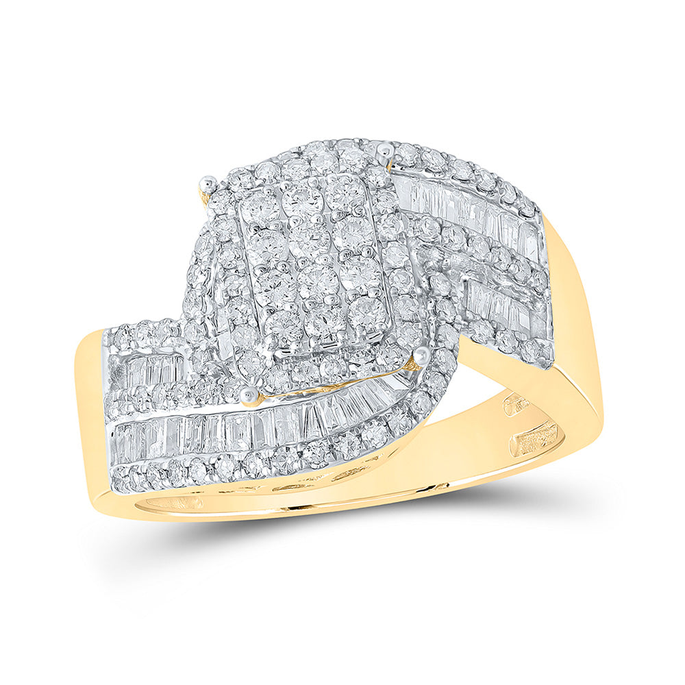 10kt Yellow Gold Womens Round Diamond Cluster Ring 1 Cttw