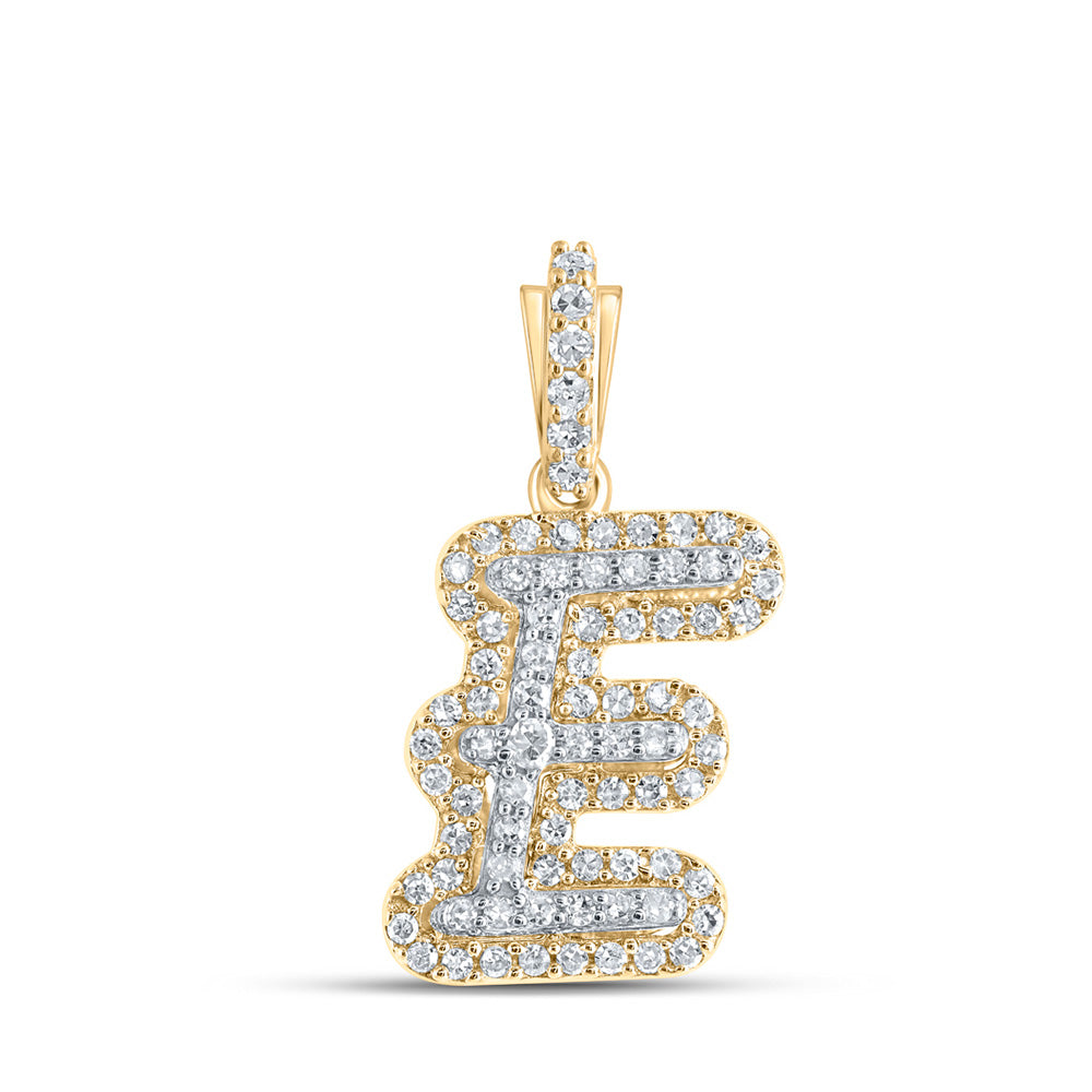 10kt Yellow Gold Mens Round Diamond E Initial Letter Charm Pendant 1/5 Cttw