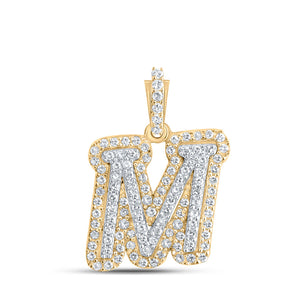 10kt Yellow Gold Mens Round Diamond M Initial Letter Charm Pendant 1/4 Cttw