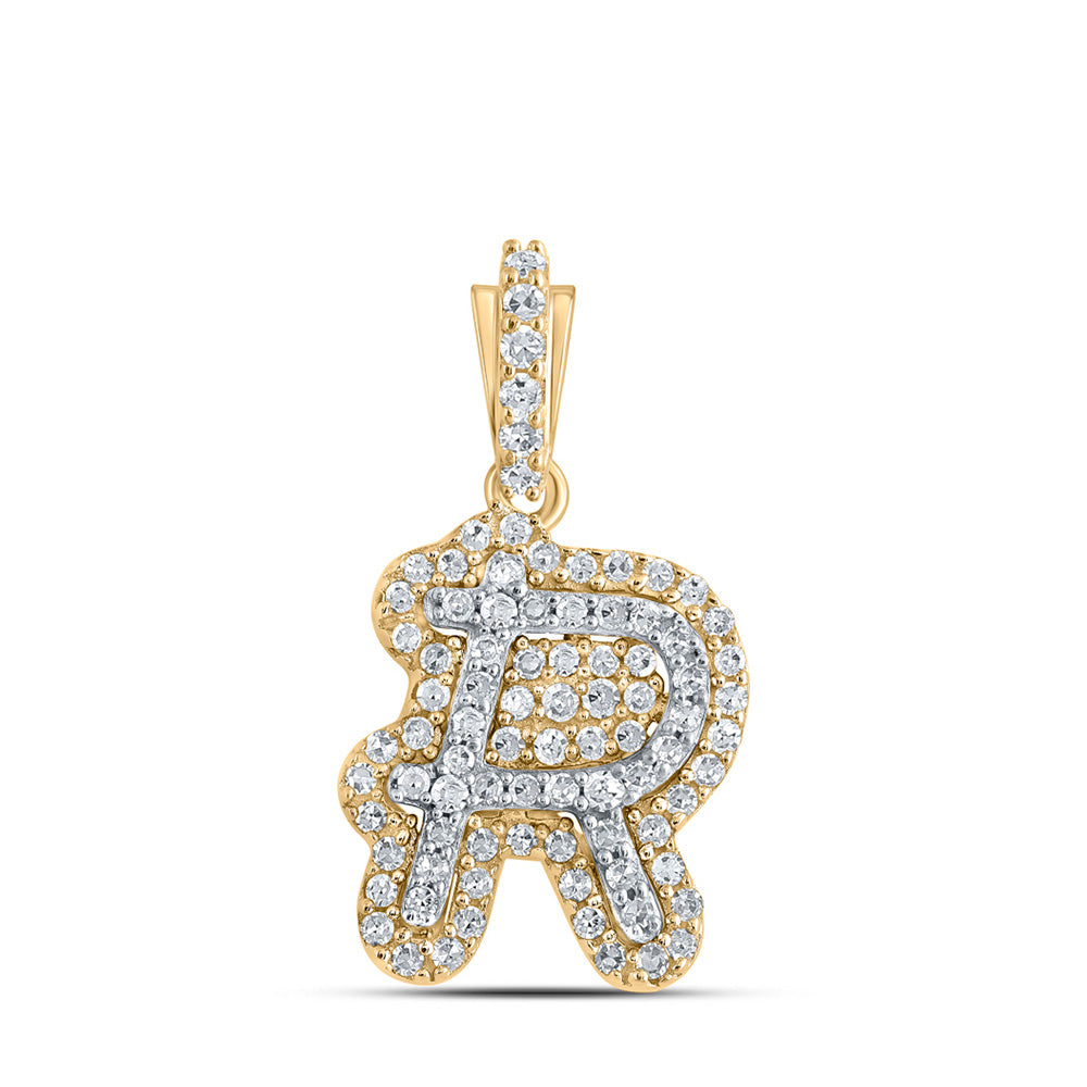 10kt Yellow Gold Mens Round Diamond R Initial Letter Charm Pendant 1/5 Cttw