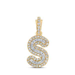 10kt Yellow Gold Mens Round Diamond S Initial Letter Charm Pendant 1/5 Cttw