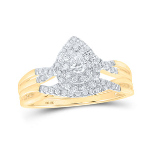 10kt Yellow Gold Pear Diamond Bridal Wedding Ring Band Set 3/8 Cttw