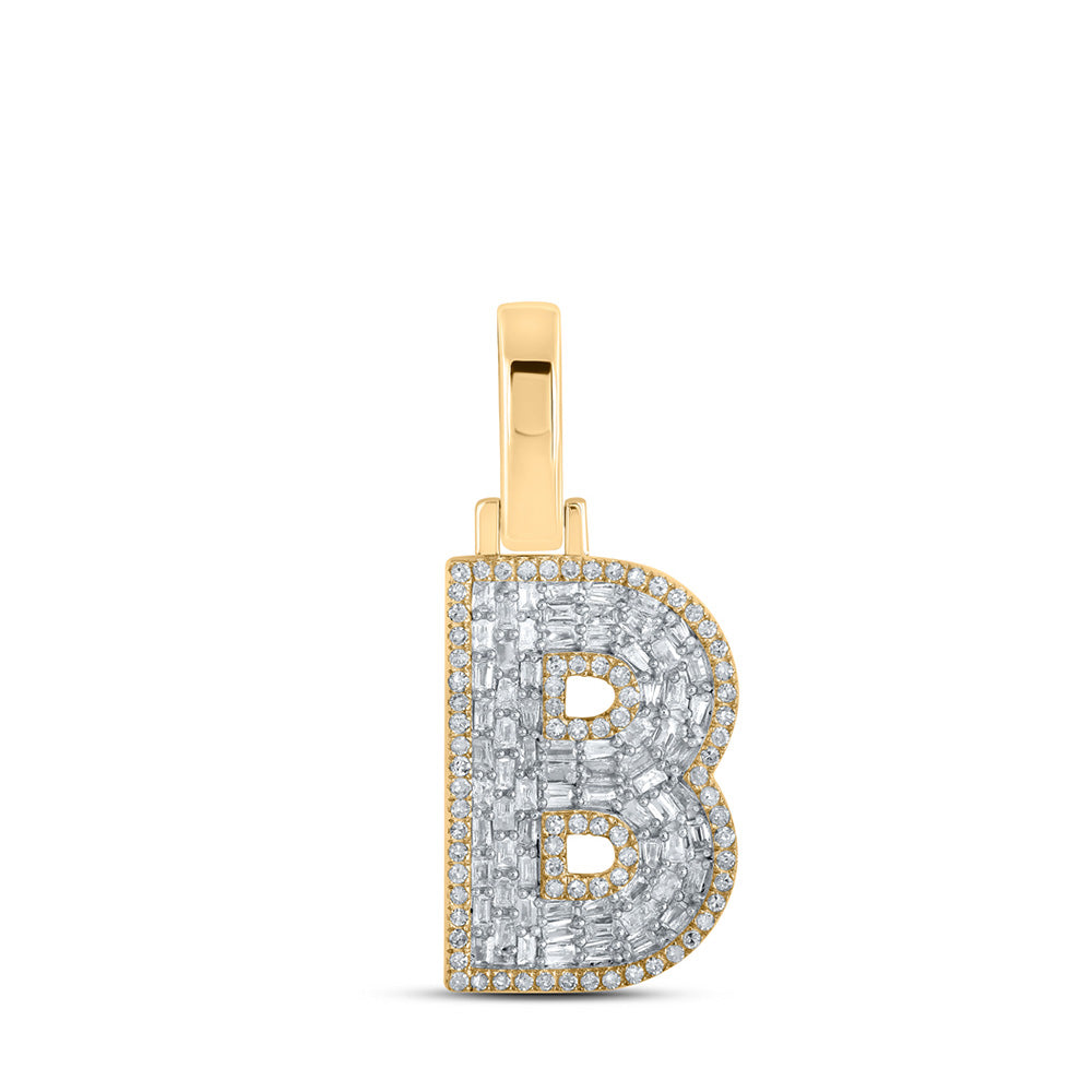 10kt Yellow Gold Mens Baguette Diamond B Initial Letter Charm Pendant 1/2 Cttw