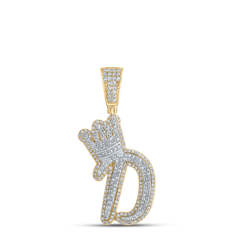 10kt Yellow Gold Mens Round Diamond D Crown Letter Charm Pendant 1-1/5 Cttw