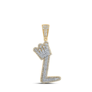 10kt Yellow Gold Mens Round Diamond L Crown Letter Charm Pendant 1 Cttw