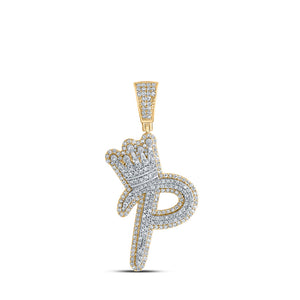 10kt Yellow Gold Mens Round Diamond P Crown Letter Charm Pendant 1 Cttw